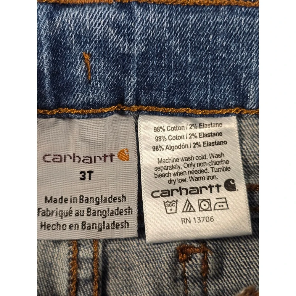 Carhartt Toddler Boys 3T Blue Denim Jeans Straight Leg Adjustable Waist Stretch